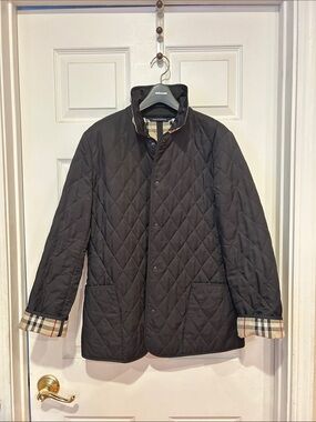 Burberry Black Quilted Shirt Jacket with Check Cuff Trim